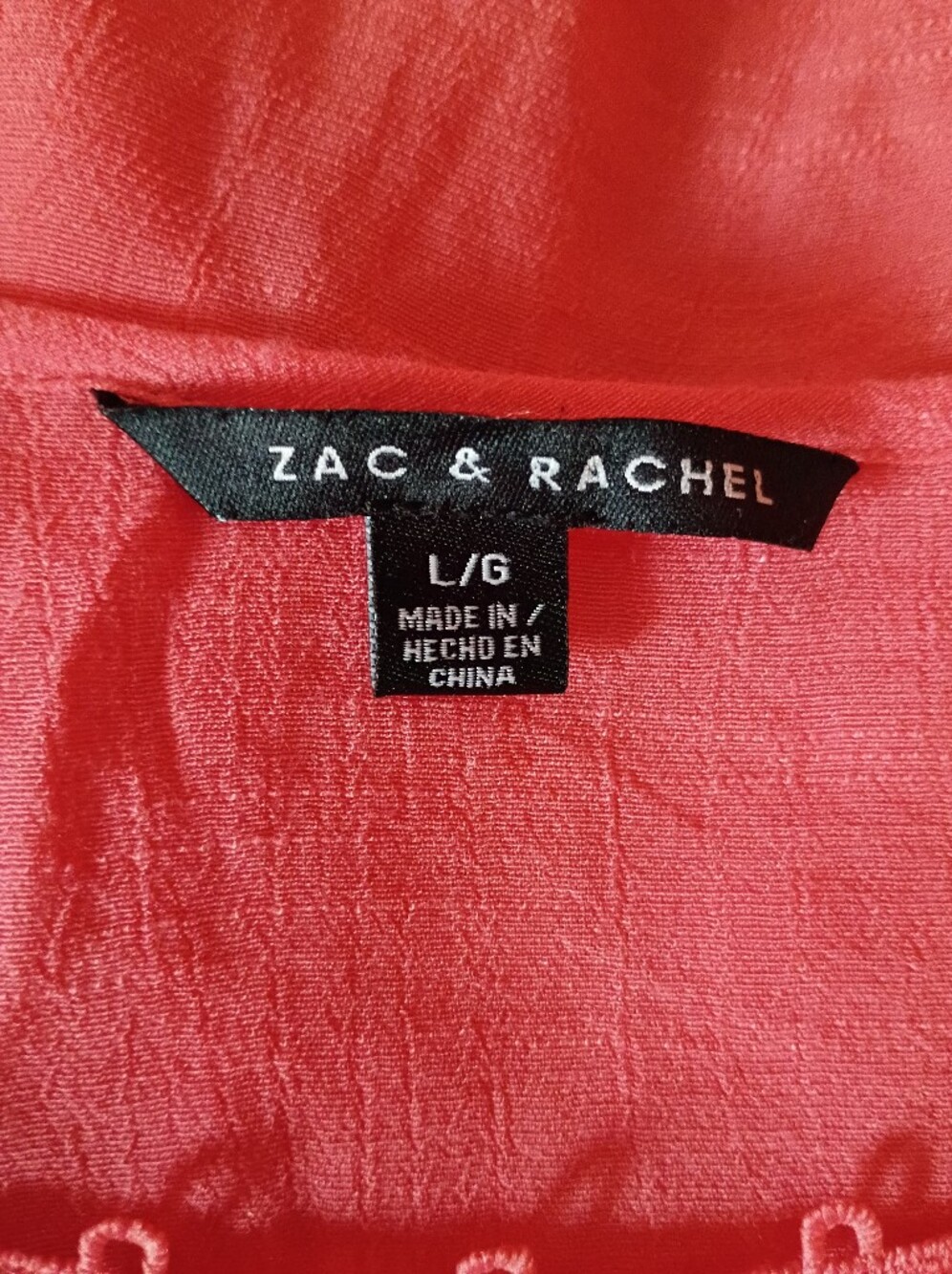 Zac & Rachel Ladies Coral Boho Lace Yoke Boho Blouse Sz Lg - Picture 9 of 9